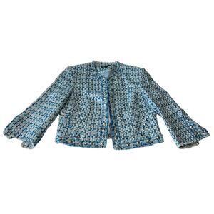 Vintage Boho Chic Blazer Women's Frayed Trim Blue Plaid Studded Short 10 Reg